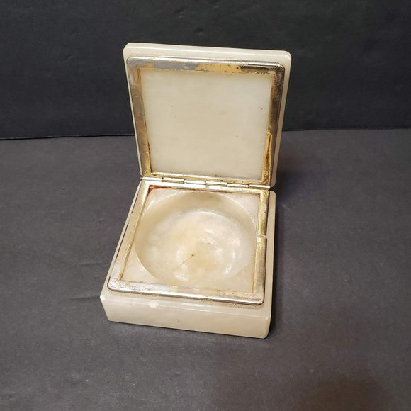 Vintage Alabaster Trinket Pot: Purple Floral Motif, Hinged  Vintage Alabaster Hinged Box, Violets Purple Flowers, Trinket Keepsake Box
